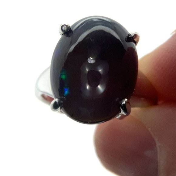 Black Opal 6.96ct Platinum Finish Solid 925 Sterling Silver Ring